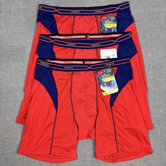 Hanes Mens X-Temp Performance Cool Tagless Boxer Briefs Red/Blue XL 3-Pack - Picture 1 of 6